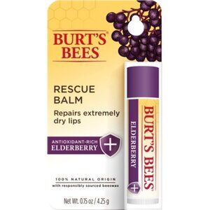 Burts Bees Natural Origin Rescue Lip Balm with Beeswax and Elderberry NIB